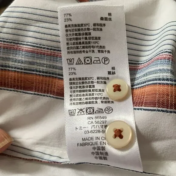 Tommy Bahama Silk Cotton Casual Button Down Shirt White Blue Dress Shirt Size XL - Picture 9 of 10